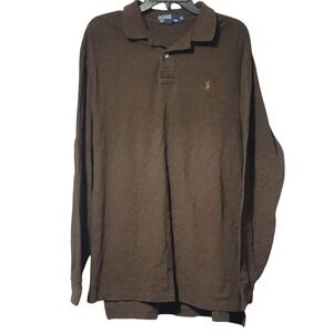 EUC Polo Ralph Lauren Shirt Mens XL Brown Polo Pullover Long Sleeve Thick Cotton
